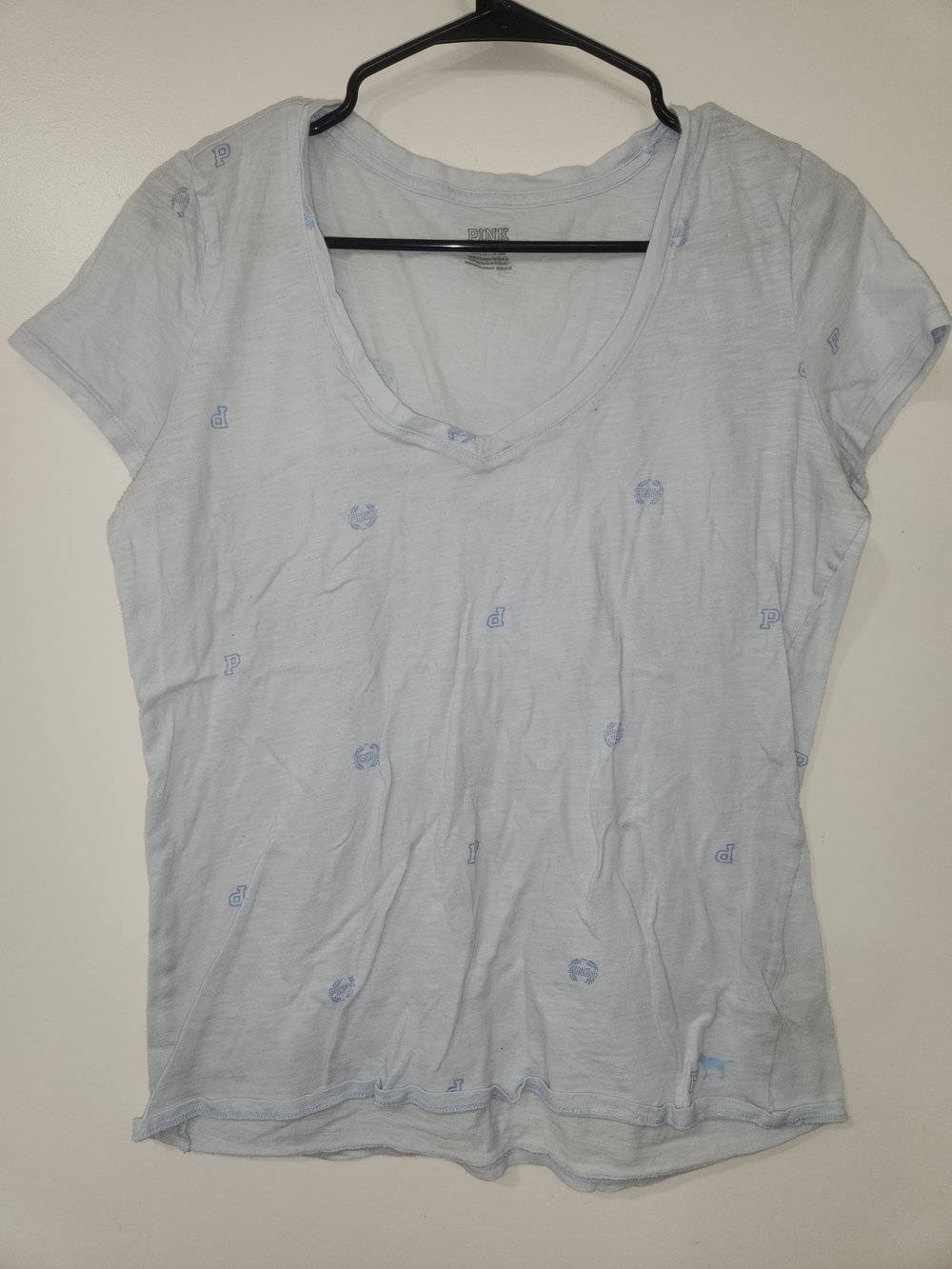 Victoria's Secret Light Blue V-Neck Tee with Tiny Logo Motifs